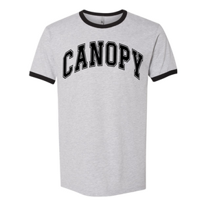 Open image in slideshow, Canopy Varsity Lettering Logo Unisex Ringer Crewneck T-shirt
